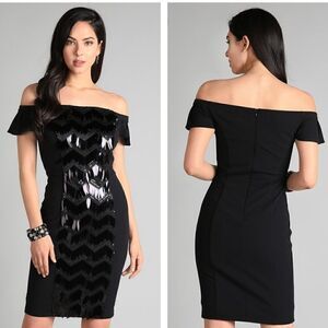 Decadent Sequin Bardot Style Midi Cocktail Dress